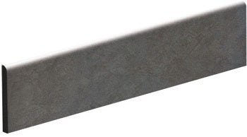 Matte dark gray porcelain bullnose trim with refined 3D texture for seamless contemporary transitions.
