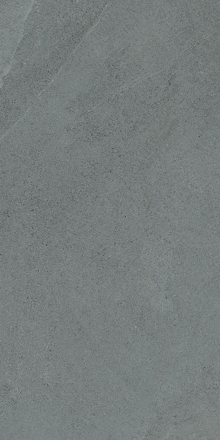 Elegant slate-gray porcelain tile with soft ripples and weathered furrows, evoking the organic textures of a timeless stone forest.
