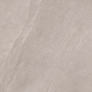 Matte porcelain tile with a weathered slate surface, soft beige tones, and organic furrows evoking serene stone forest textures.