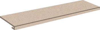 Matte almond porcelain border corner with refined beige nuances, embodying timeless minimalist elegance and serene harmony.