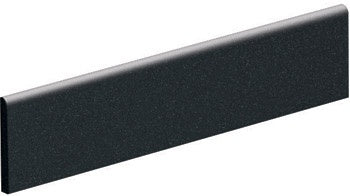 Black porcelain bullnose trim with a restorable glossy finish, embodying minimalist elegance and seamless continuity.