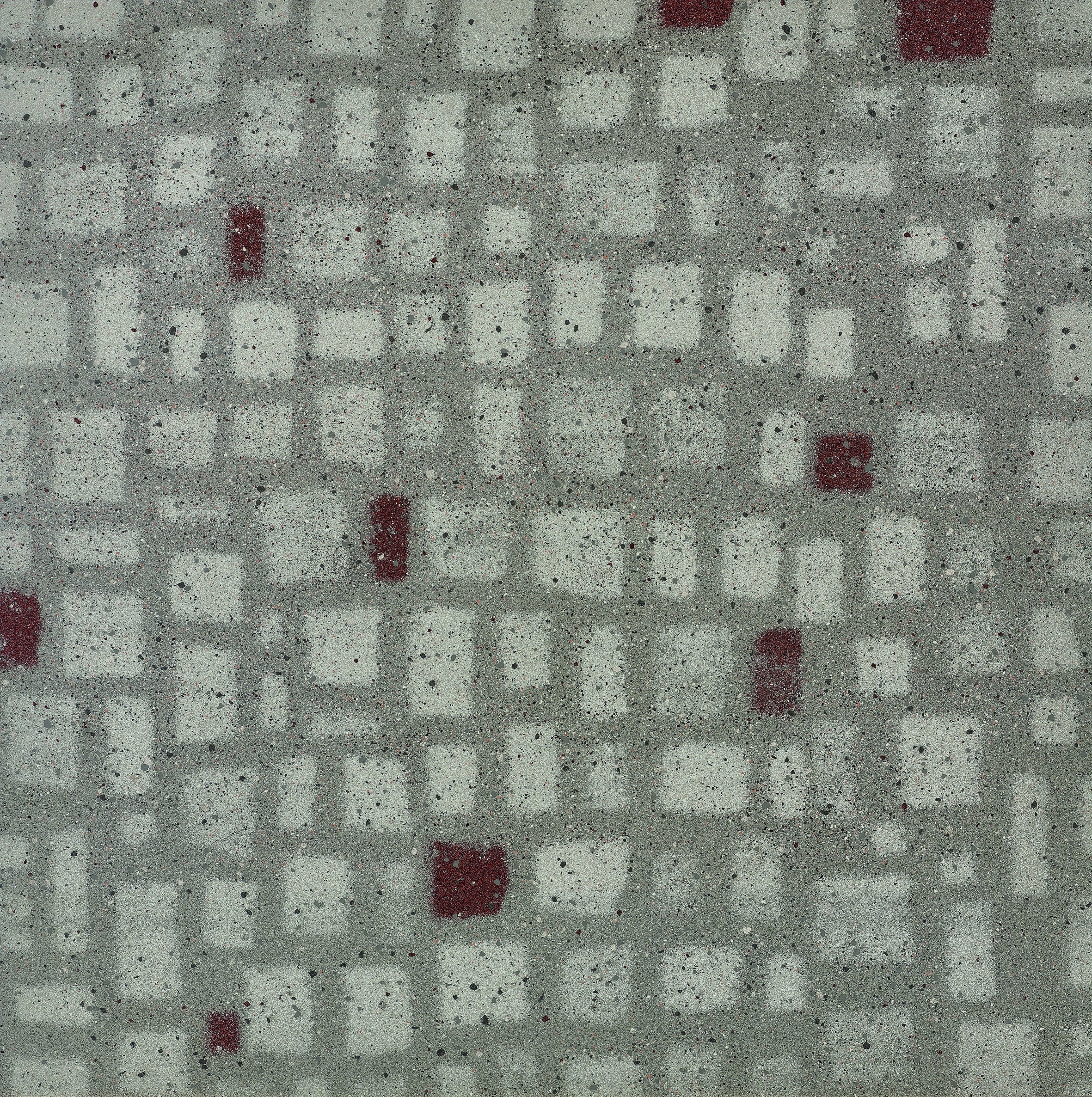 Matte porcelain tile in deep map-red, square, rectified edges, minimalist industrial elegance with through-body color for timeless luxury.