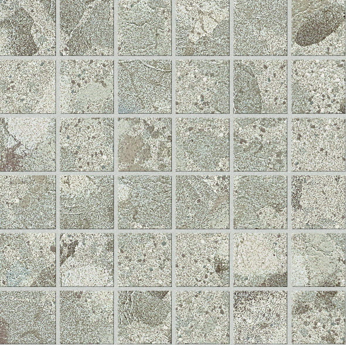 Luxury beige terrazzo mosaic with raw material chips, textured matte porcelain in an elegant straight-stack interlocking design.
