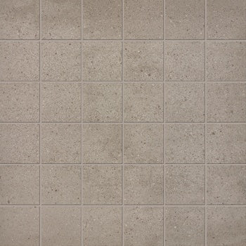 Industrial-chic greige porcelain mosaic with subtle multicolor grains and raw concrete elegance in a minimalist straight-stack pattern.