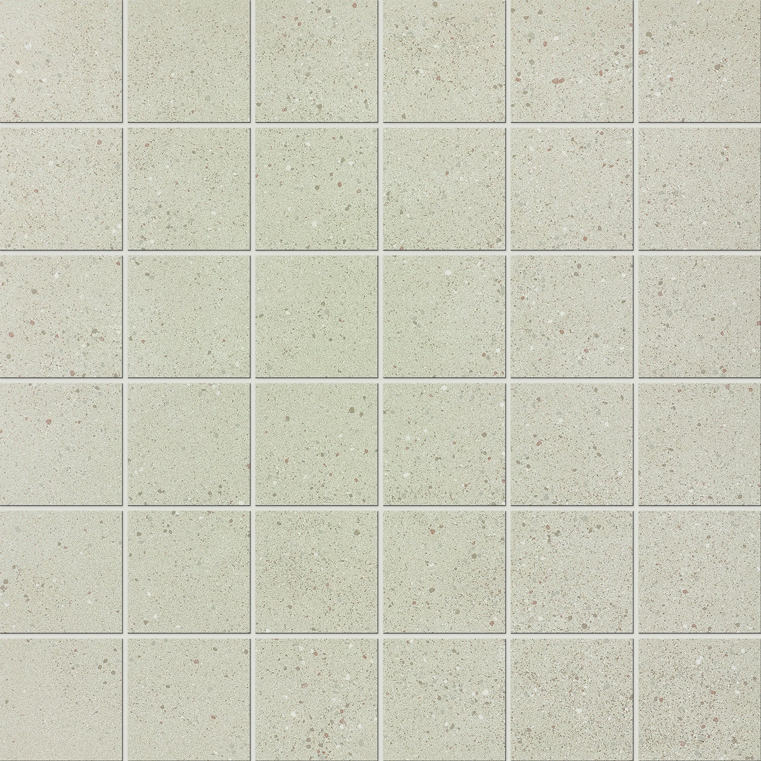 Industrial-chic white porcelain mosaic with subtle multicolored grains and a matte concrete finish, exuding raw elegance and timeless urban sophistication.