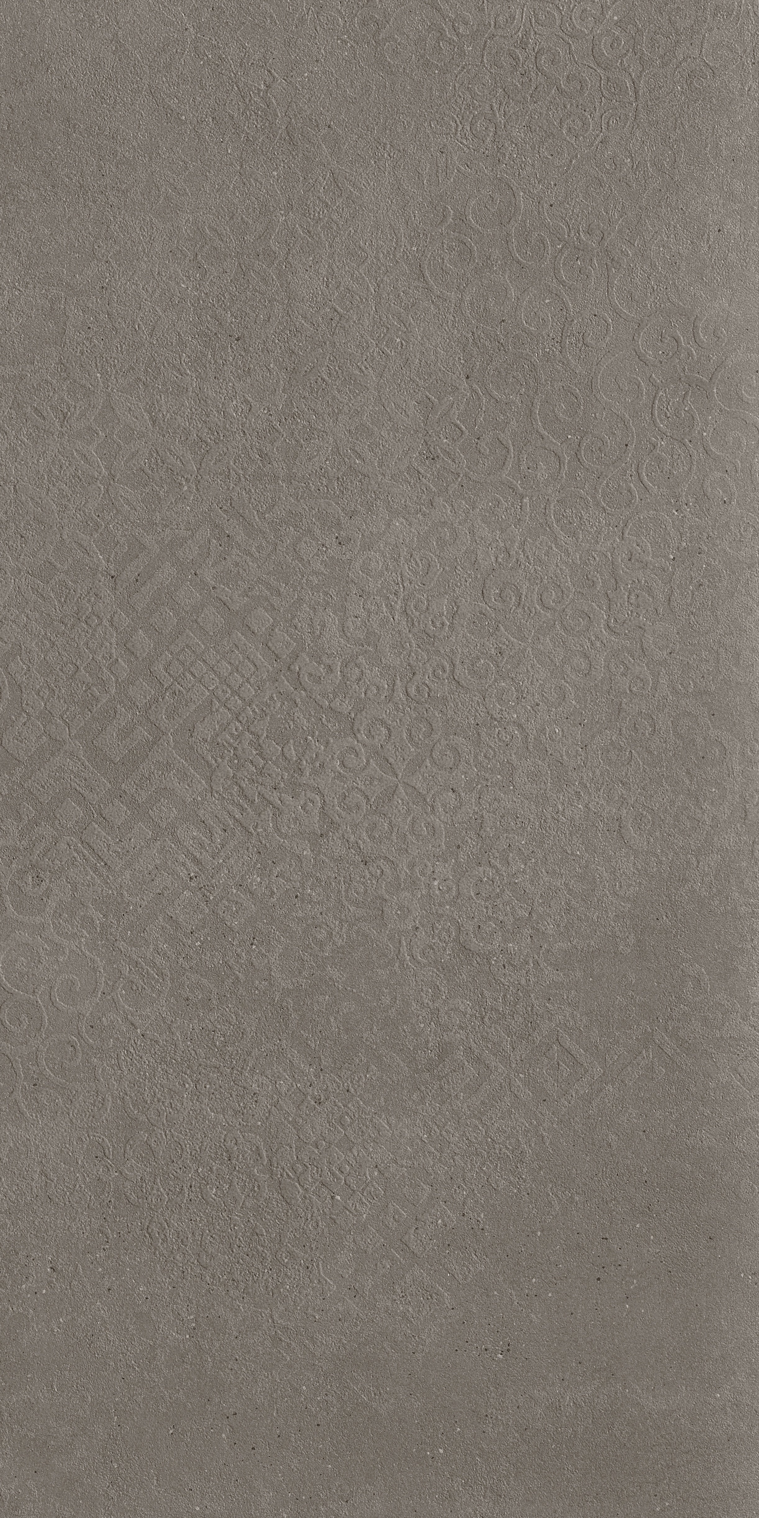Dark gray porcelain tile with a matte concrete-inspired texture, subtle organic patterns, and luminous depth for refined industrial elegance.