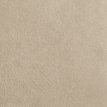 Luxurious matte porcelain tile with subtle sand-toned texture and delicate relief patterns, evoking refined industrial elegance.