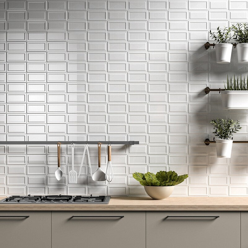 STATUS CERAMIC: Royal White Eren Field Deco Tile (glossy | 3"x6"x3/8" | beveled)
