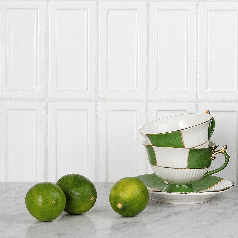 STATUS CERAMIC: Royal White Eren Field Deco Tile (glossy | 3"x6"x3/8" | beveled)