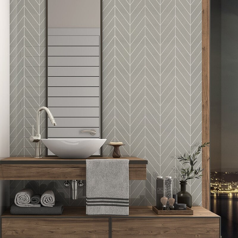 STATUS CERAMIC: Cold Chevron Field Tile (glossy | 2"x6"x3/8" | beveled)