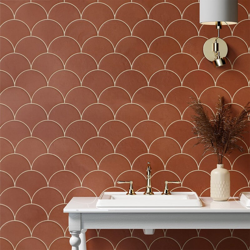 HANDMADE: Brown Fan Natural Terracotta Field Tile ( 8"x3/8" | matte)