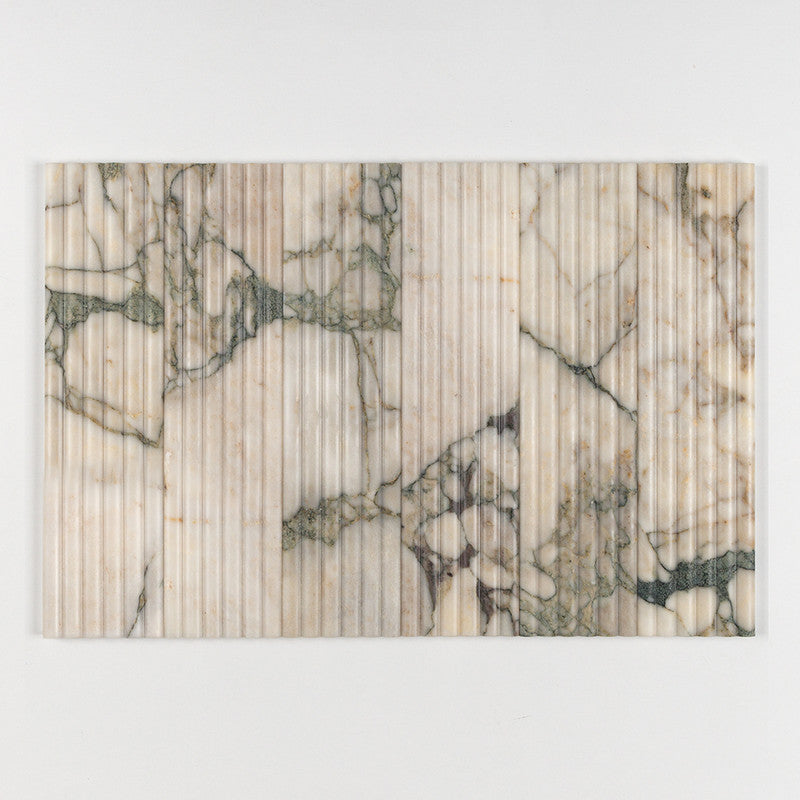FLUTED: Calacatta Green Field Deco Tile (honed | 6"x24"x3/4" | straight cut)