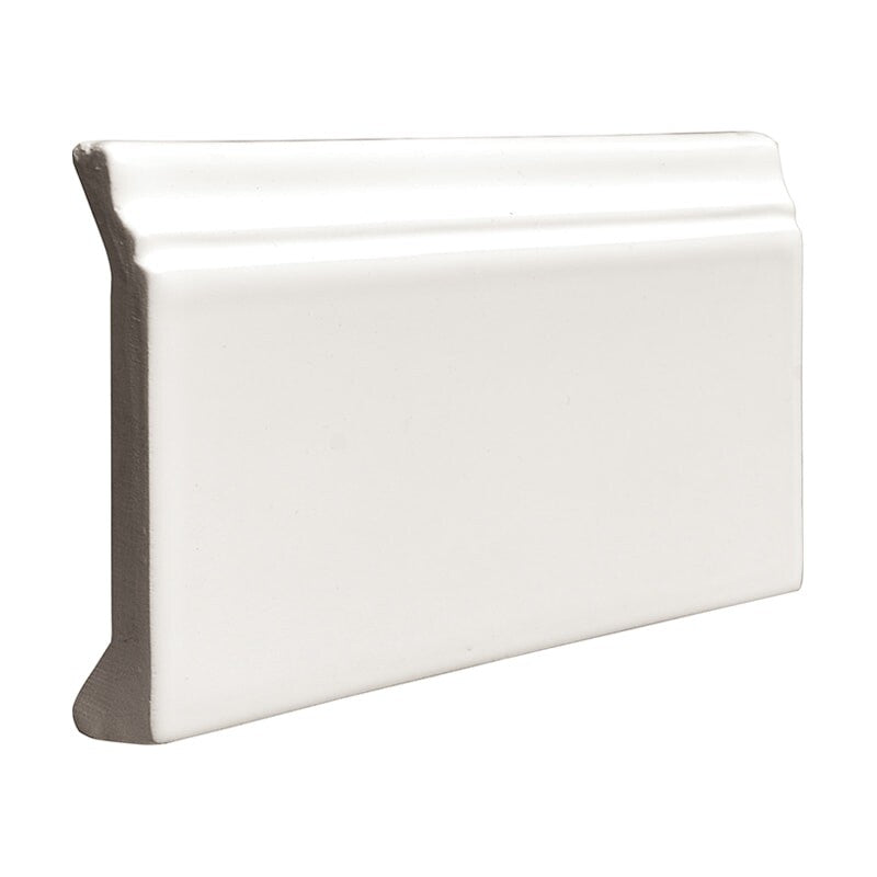 MARSALA BIANCO: White Ceramic Baseboard (glossy | 4"x6"x3/16" | beveled)