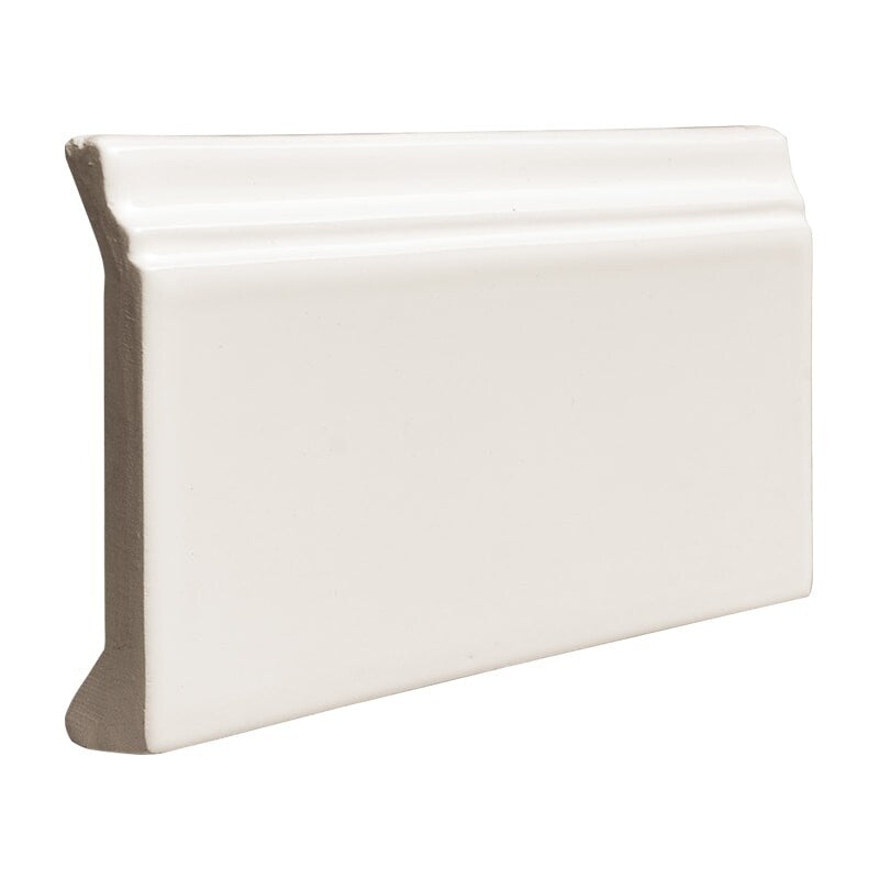 CHEZ MONET CERAMIC: White Ceramic Baseboard (glossy | 4"x6"x3/16" | straight cut)