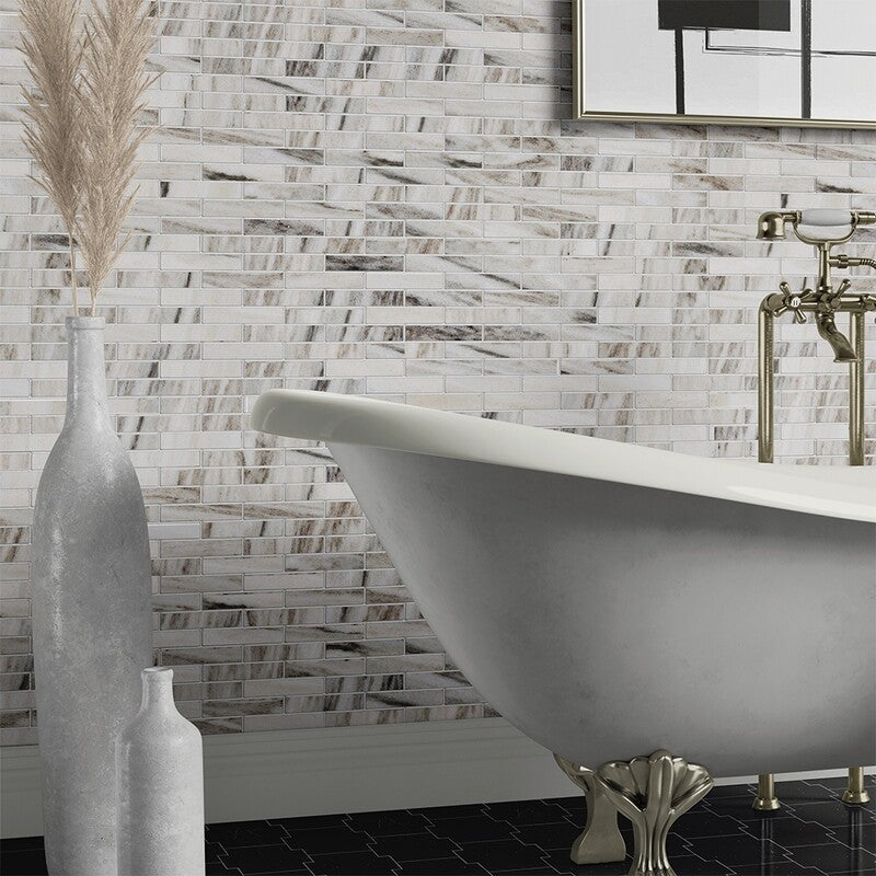 SKYLINE : 1 1/4X6 Staggered Joint Mosaic (polished | 12"x12"x3/8" | straight cut)