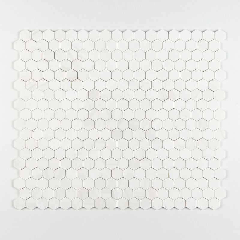 SNOW WHITE : Hexagon Mosaic (polished | 10"x12"x3/8" | straight cut)