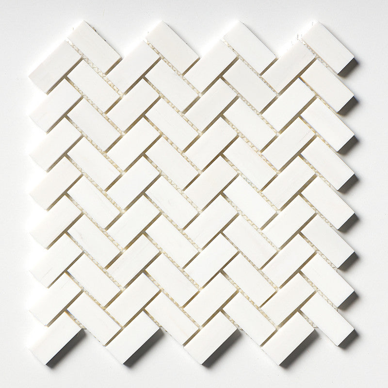 SNOW WHITE : 1X2 Herringbone Mosaic (polished | 11"x11"x3/8" | straight cut)