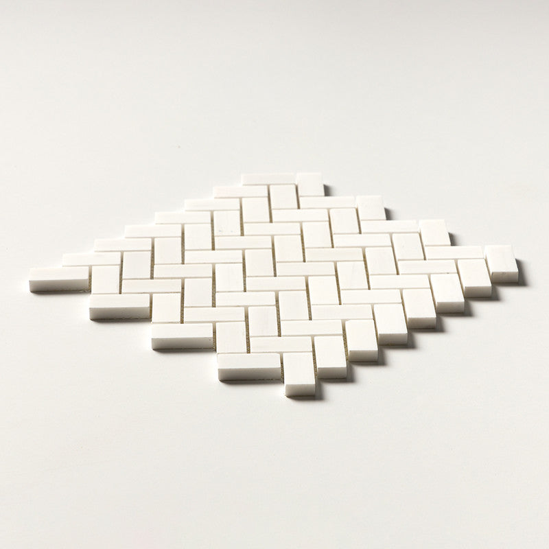 SNOW WHITE : 1X2 Herringbone Mosaic (polished | 11"x11"x3/8" | straight cut)
