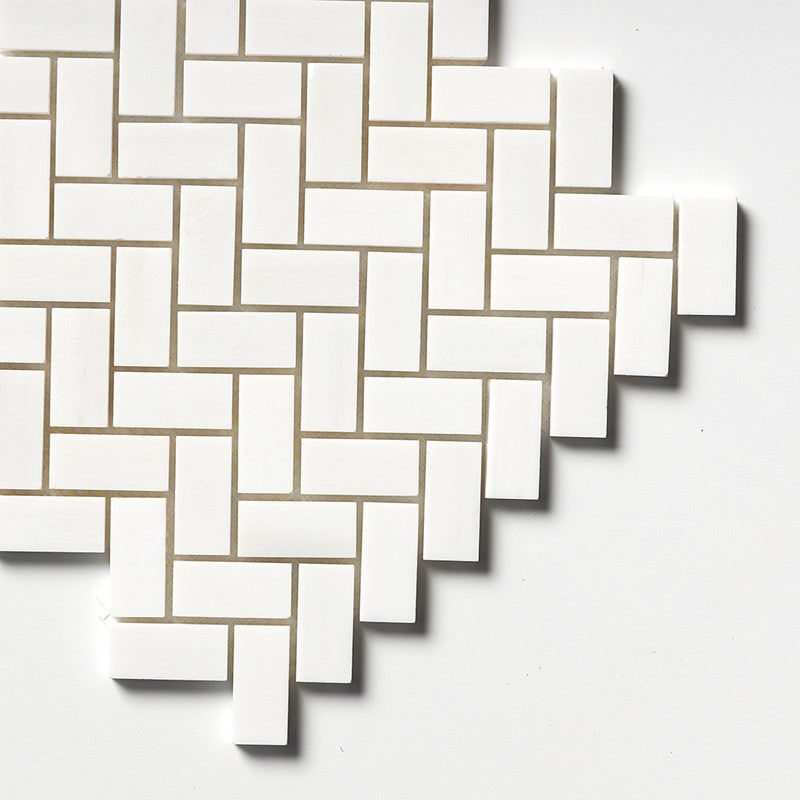 SNOW WHITE : 1X2 Herringbone Mosaic (polished | 11"x11"x3/8" | straight cut)