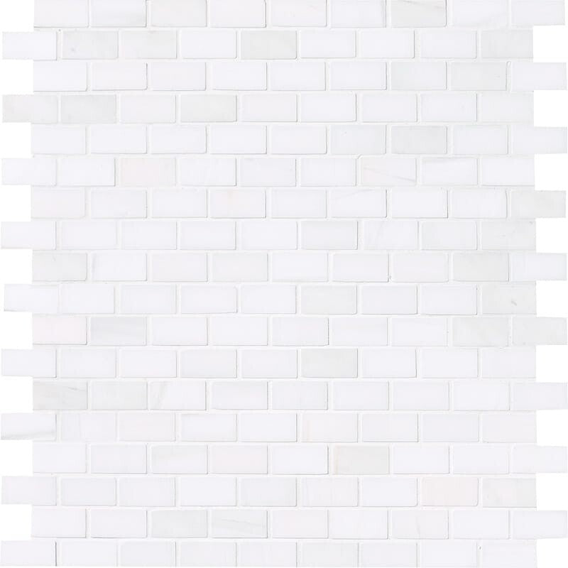 SNOW WHITE : 5/8X1 1/4 Staggered Joint Mosaic (polished | 12"x12"x3/8" | straight cut)