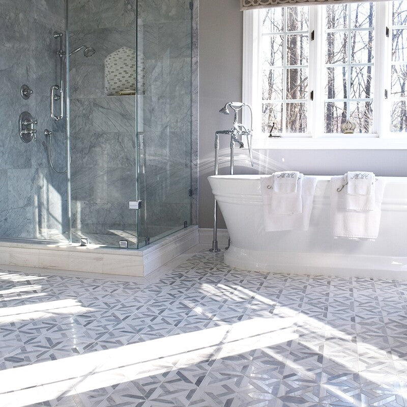 SNOW WHITE : Avenza 5/8X1 1/4 Staggered Joint Mosaic (honed&polished | 12"x12"x3/8" | straight cut)