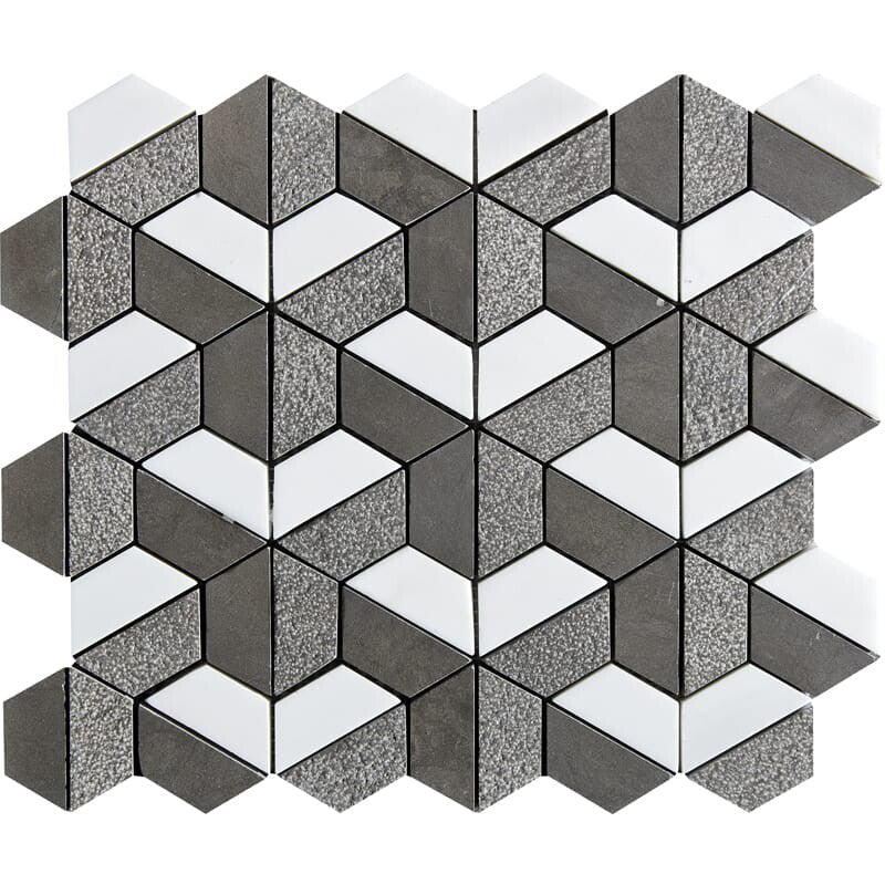 BOSPHORUS: Snow White 3D Hexagon Mosaic (textured | 10"x12"x3/8" | straight cut)