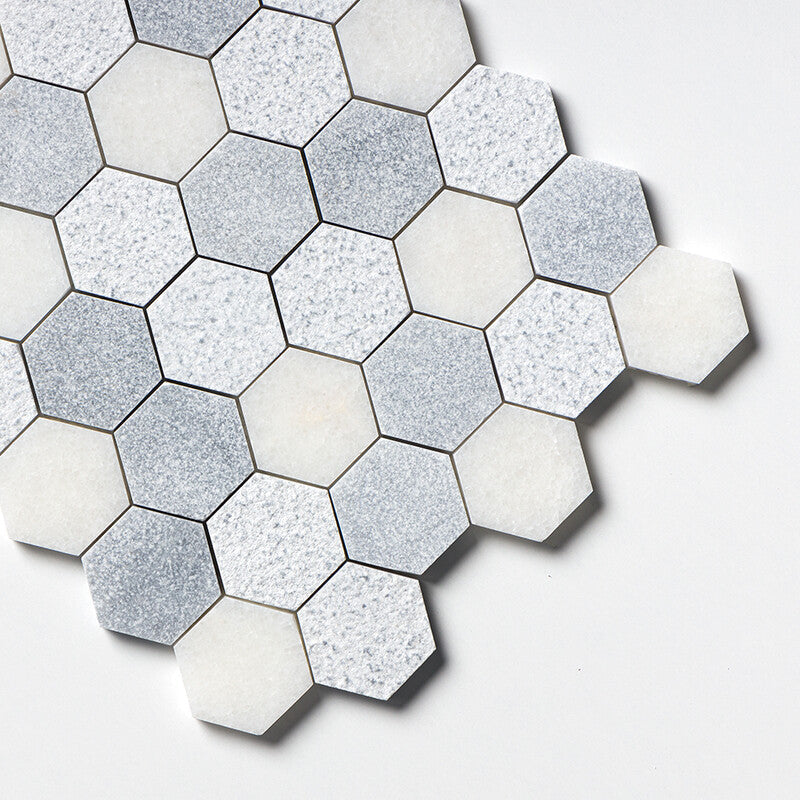 ALLURE LIGHT : Glacier Hexagon Mosaic (textured | 10"x12"x3/8" | straight cut)