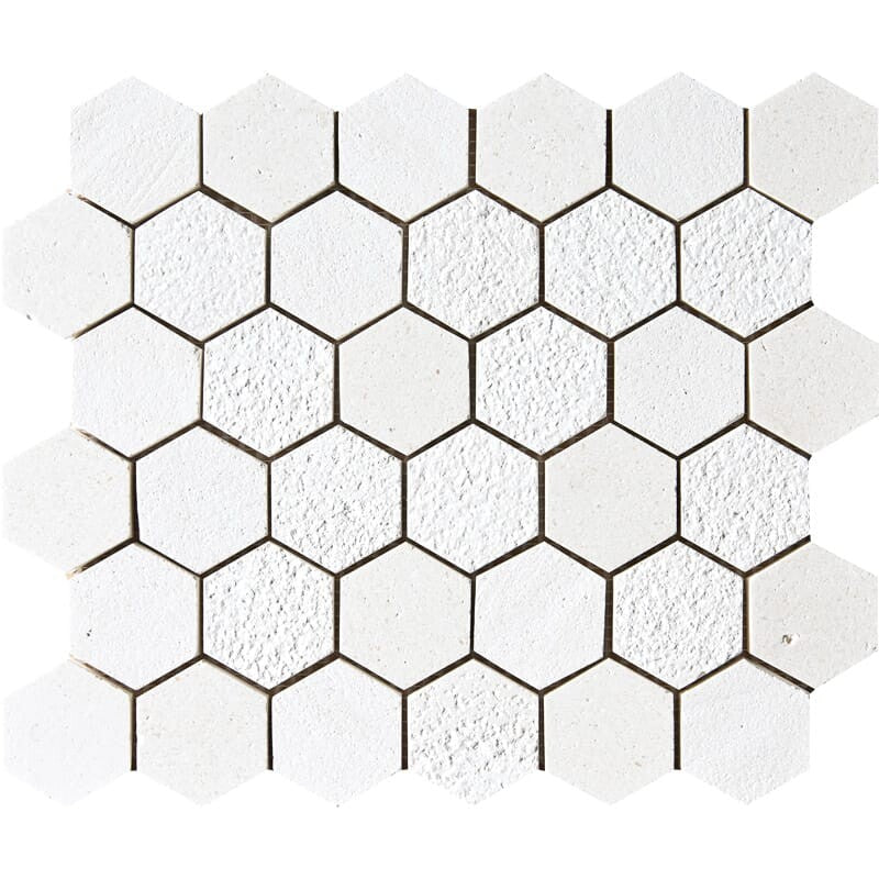 CHAMPAGNE: Hexagon Mosaic (textured | 10"x12"x3/8" | straight cut)
