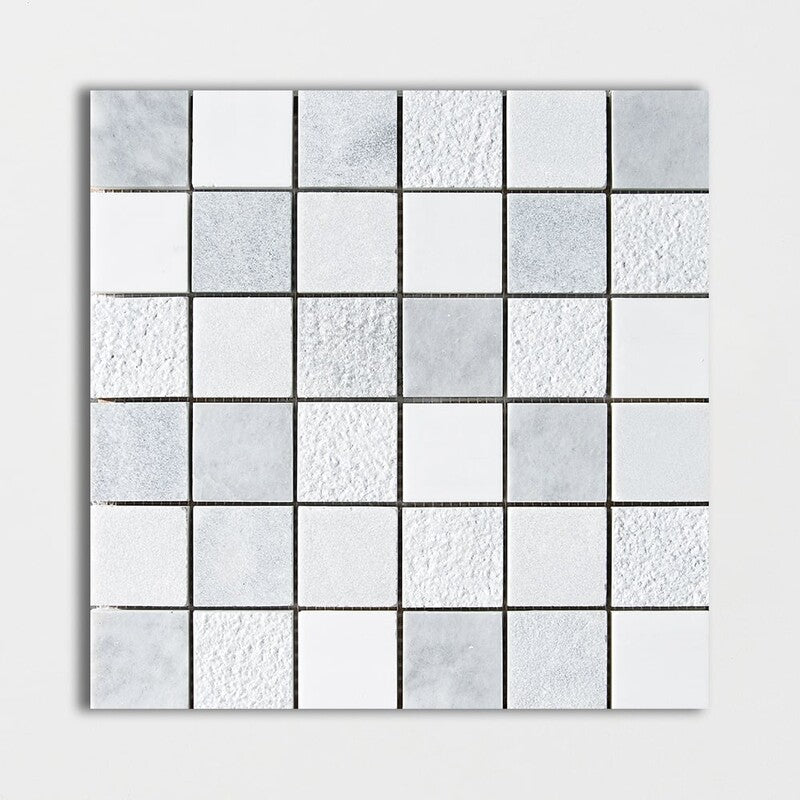 AVENZA : Snow White Allure Light 2X2 Straight Stack Mosaic (textured | 12"x12"x3/8" | straight cut)
