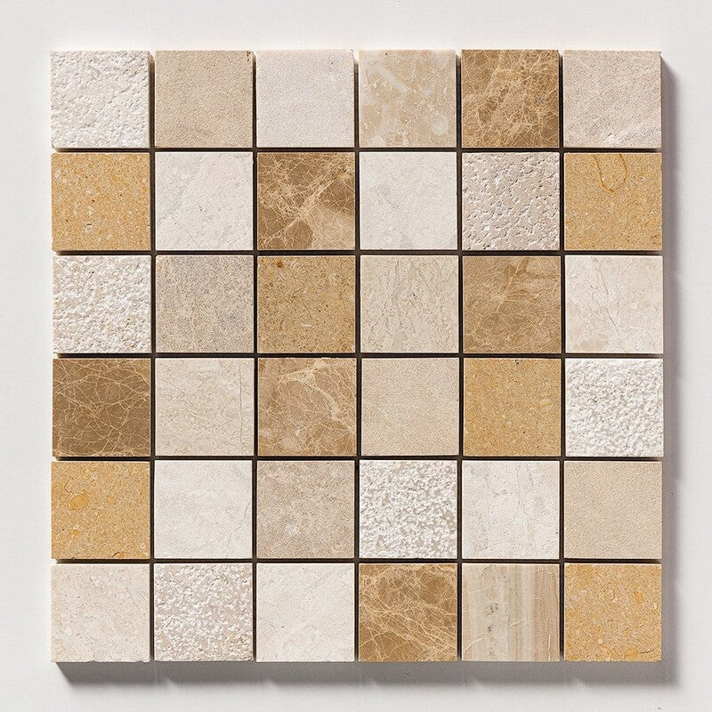 RED LAGUNA : Diana Royal, Paradise, Seashell 2X2 Straight Stack Mosaic (textured | 12"x12"x3/8" | straight cut)