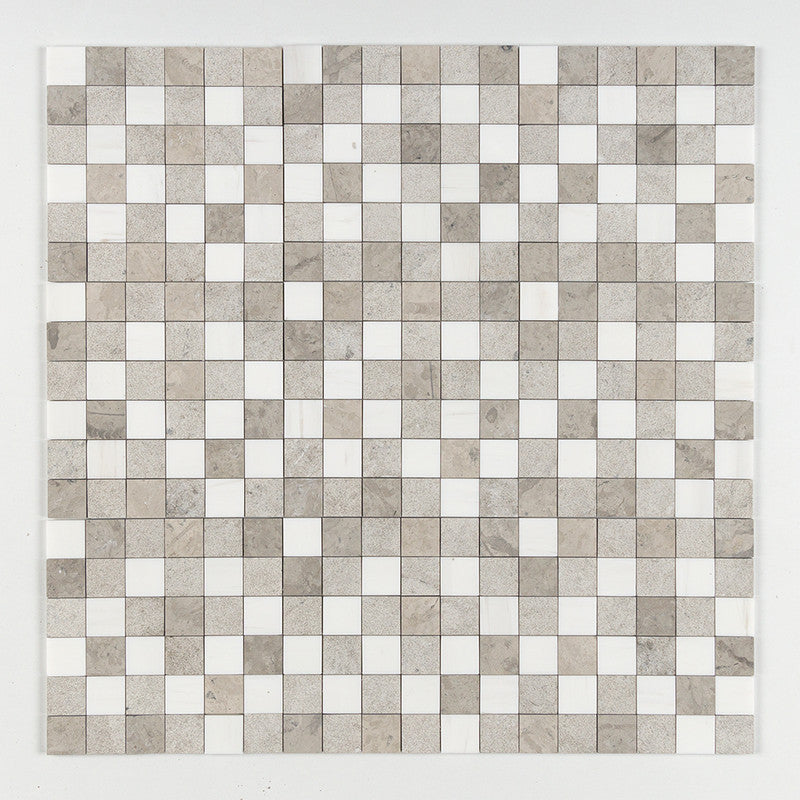 SNOW WHITE : Britannia 2X2 Straight Stack Mosaic (textured | 12"x12"x3/8" | straight cut)