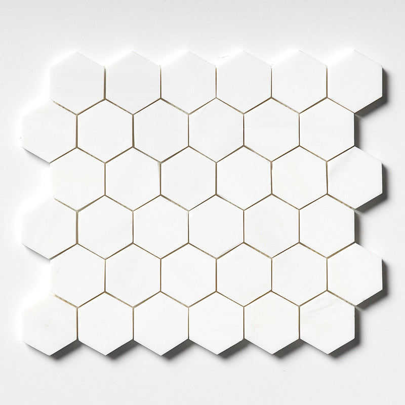 SNOW WHITE : Hexagon Mosaic (honed | 10"x12"x3/8" | straight cut)