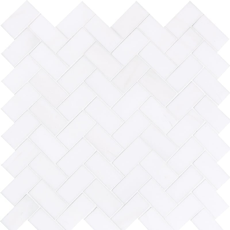 SNOW WHITE : 1X2 Herringbone Mosaic (honed | 11"x11"x3/8" | straight cut)