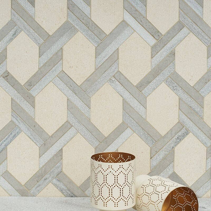 STUDIO : Skyline Britannia Braided Hexagon Mosaic (multi finish | 9"x16"x11/16" | straight cut)