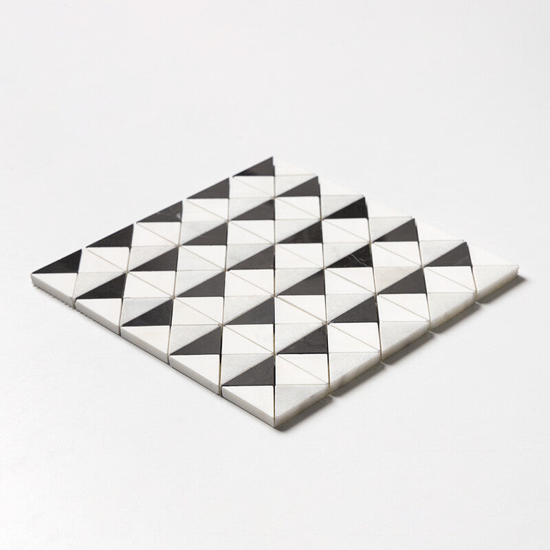 STUDIO : China Black Snow White Devon Triangular Mosaic (multi finish | 12"x12"x1/2" | straight cut)