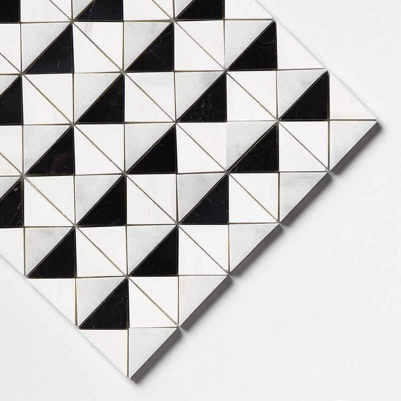 STUDIO : China Black Snow White Devon Triangular Mosaic (multi finish | 12"x12"x1/2" | straight cut)