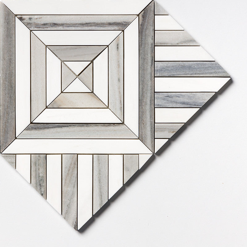 STUDIO : Snow White Ponte Lattice Mosaic (honed | 14"x14"x5/16" | straight cut)