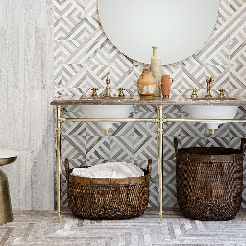 STUDIO : Snow White Ponte Lattice Mosaic (honed | 14"x14"x5/16" | straight cut)