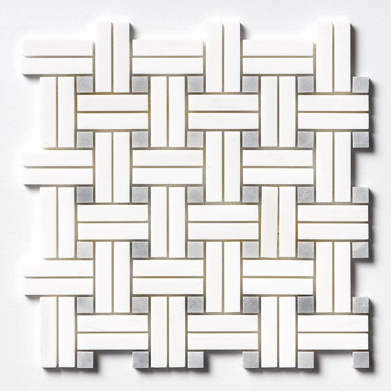 SNOW WHITE : Basketweave Mosaic (honed | 12"x12"x3/8" | straight cut)