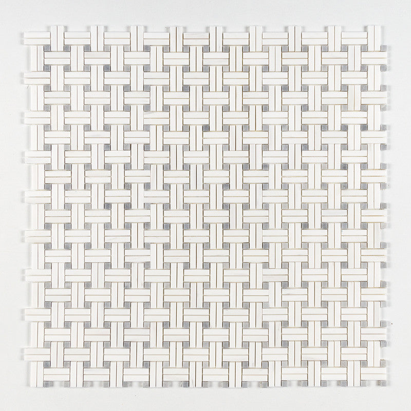 SNOW WHITE : Basketweave Mosaic (honed | 12"x12"x3/8" | straight cut)