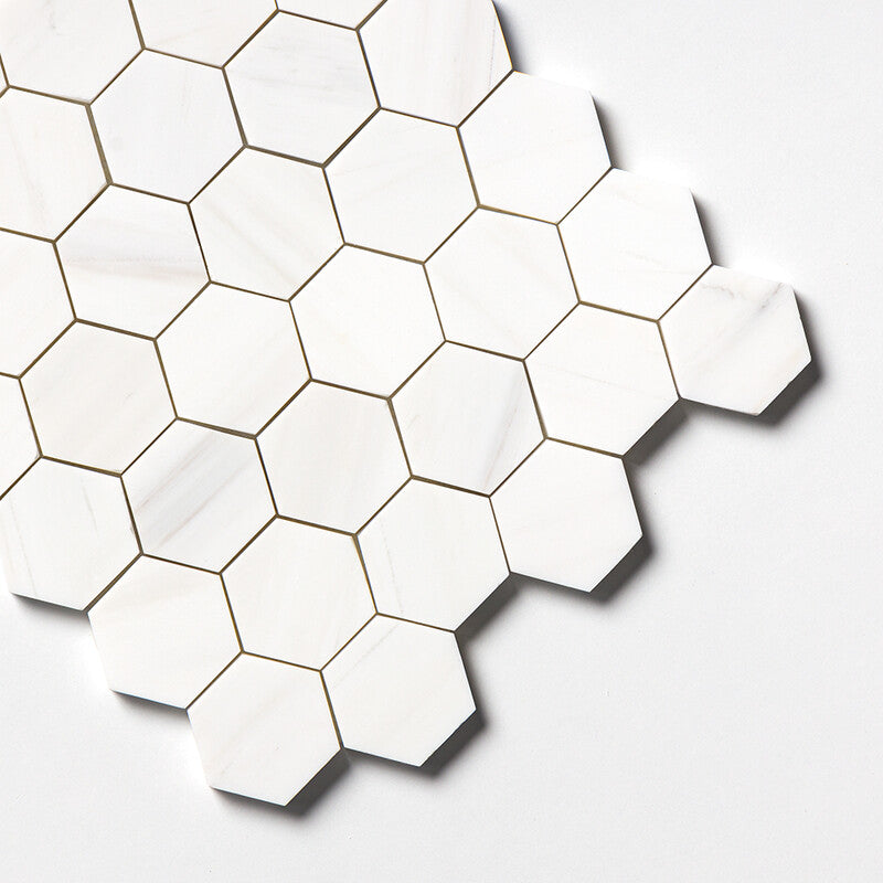 BIANCO DOLOMITI CLASSIC : Hexagon Mosaic (honed | 10"x12"x3/8" | straight cut)