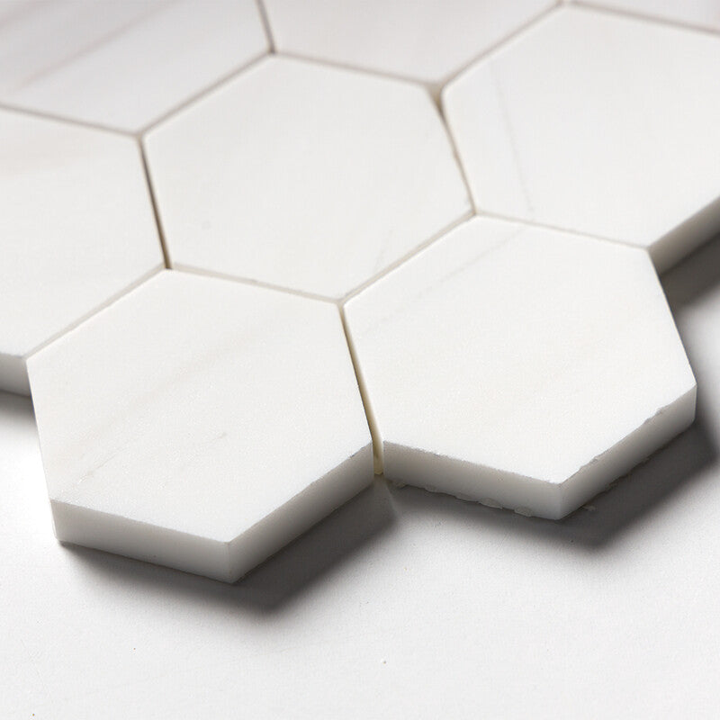 BIANCO DOLOMITI CLASSIC : Hexagon Mosaic (honed | 10"x12"x3/8" | straight cut)