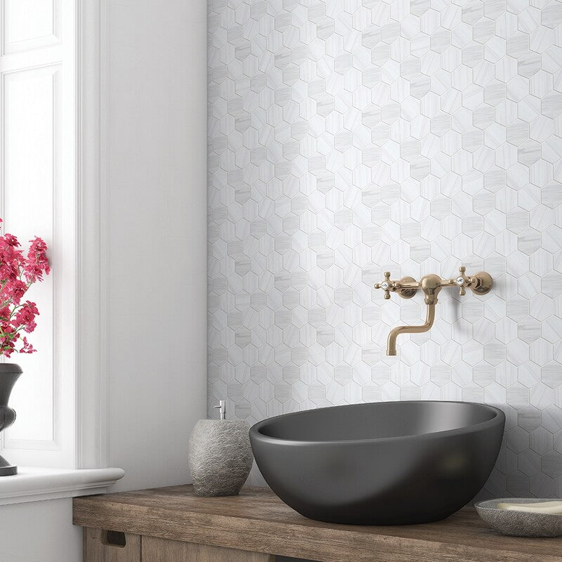 BIANCO DOLOMITI CLASSIC : Hexagon Mosaic (honed | 10"x12"x3/8" | straight cut)