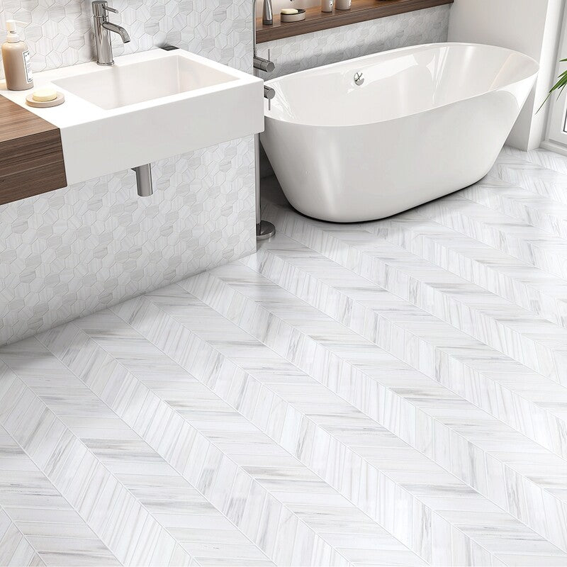 BIANCO DOLOMITI CLASSIC : Hexagon Mosaic (honed | 10"x12"x3/8" | straight cut)