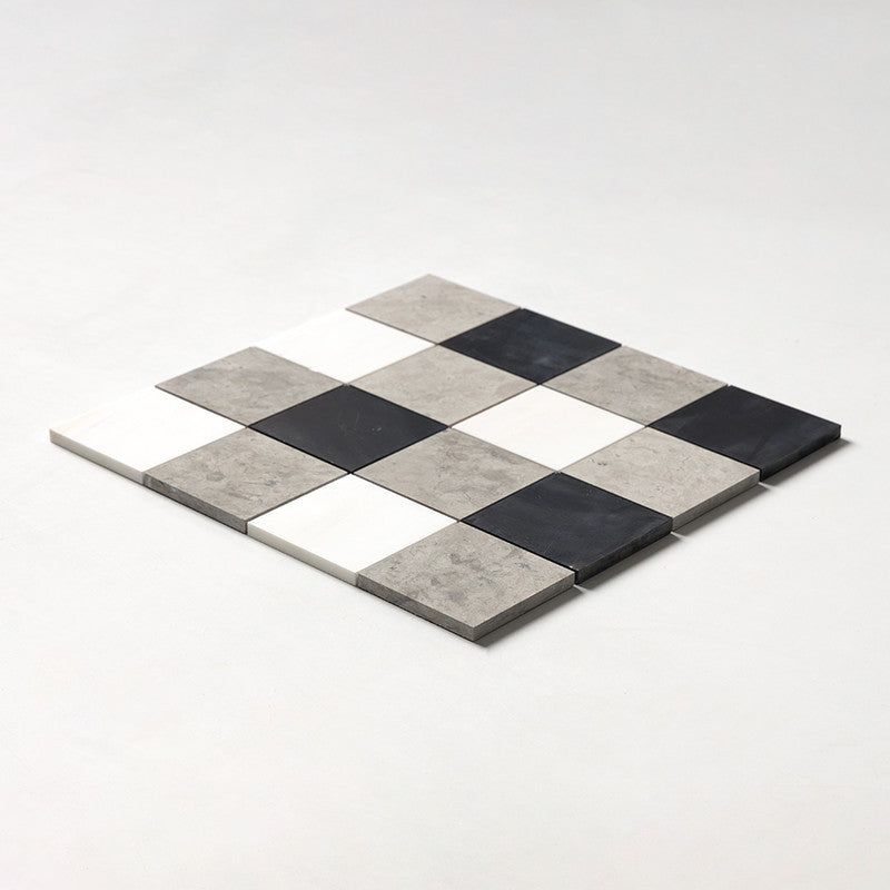 CHESTER PLAID : Snow White China Black 4X4 Straight Stack Mosaic (honed | 16"x16"x3/8" | straight cut)