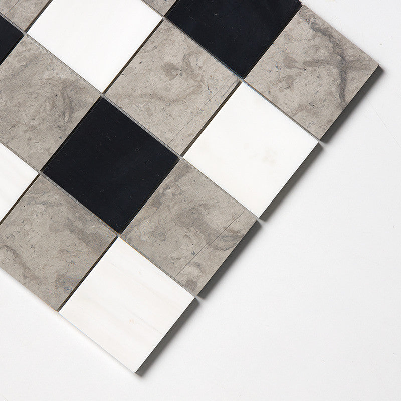 CHESTER PLAID : Snow White China Black 4X4 Straight Stack Mosaic (honed | 16"x16"x3/8" | straight cut)