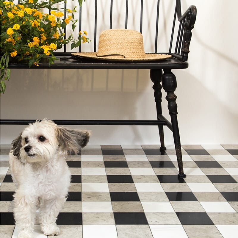 CHESTER PLAID : Snow White China Black 4X4 Straight Stack Mosaic (honed | 16"x16"x3/8" | straight cut)