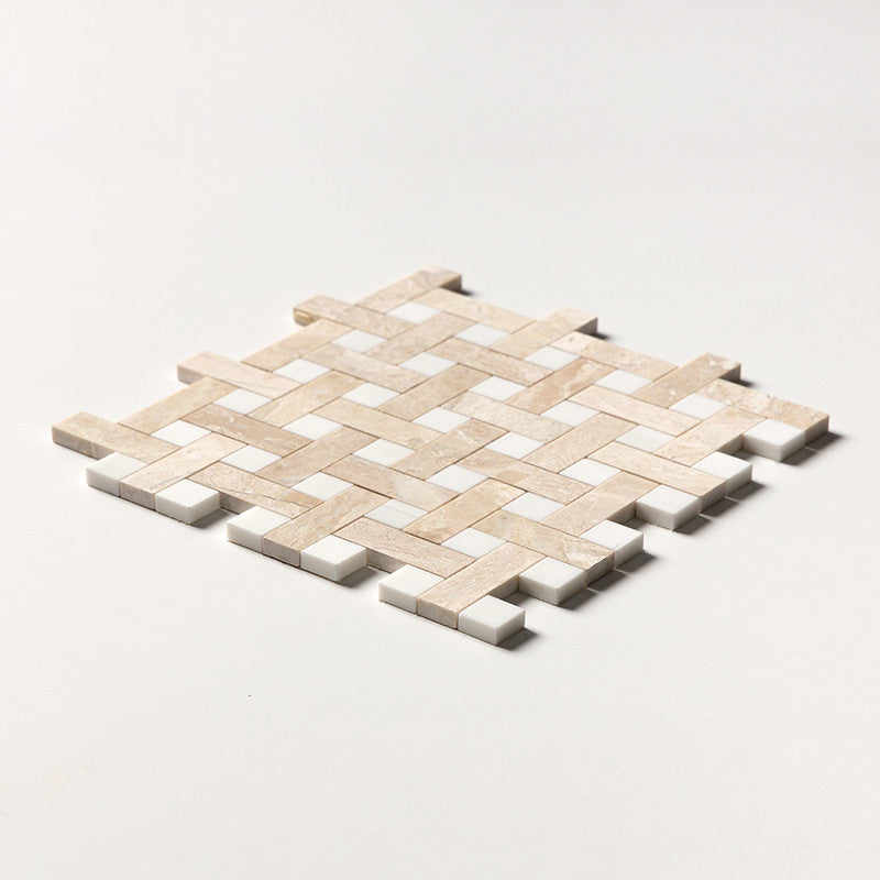 ATELIER MOSAIC: Diana Royal, Snow White 1X3 Basketweave Mosaic (multi finish | 12"x12"x5/8" | straight cut)