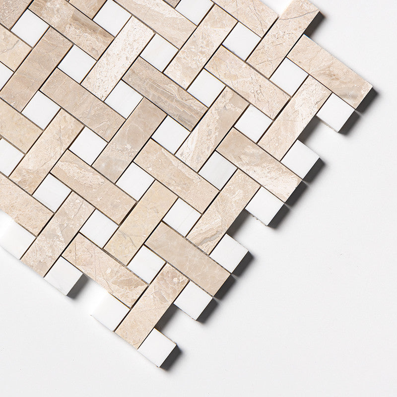 ATELIER MOSAIC: Diana Royal, Snow White 1X3 Basketweave Mosaic (multi finish | 12"x12"x5/8" | straight cut)