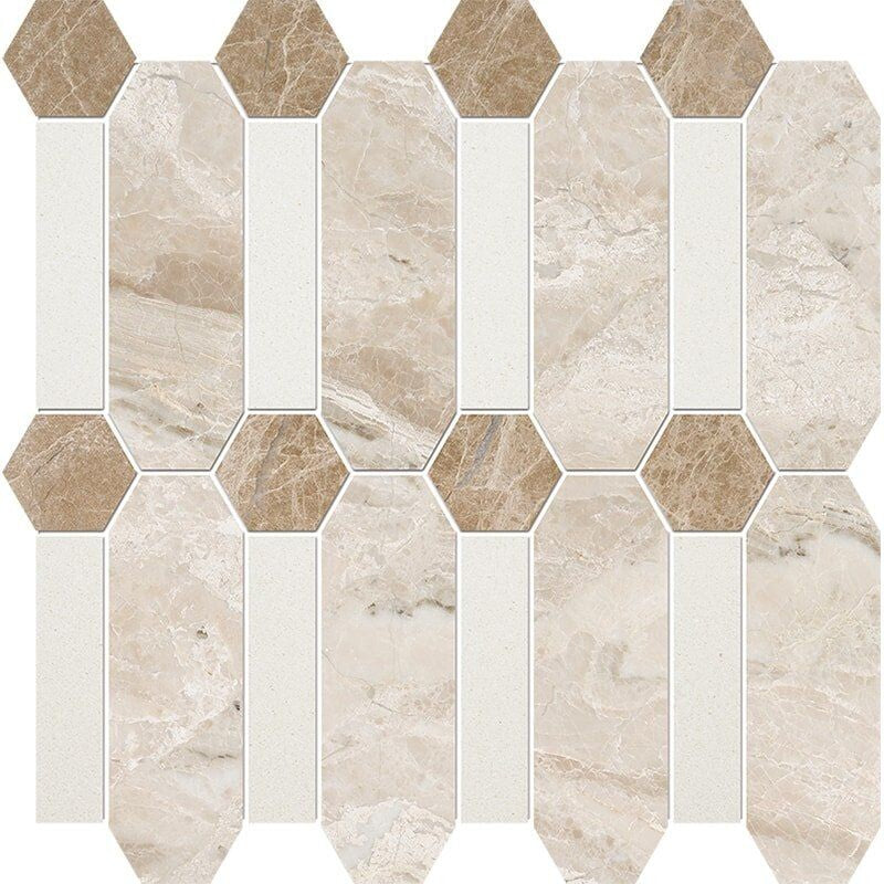 ATELIER MOSAIC: Diana Royal, Snow White, Paradise Pillar Mosaic (multi finish | 13"x13"x3/8" | straight cut)